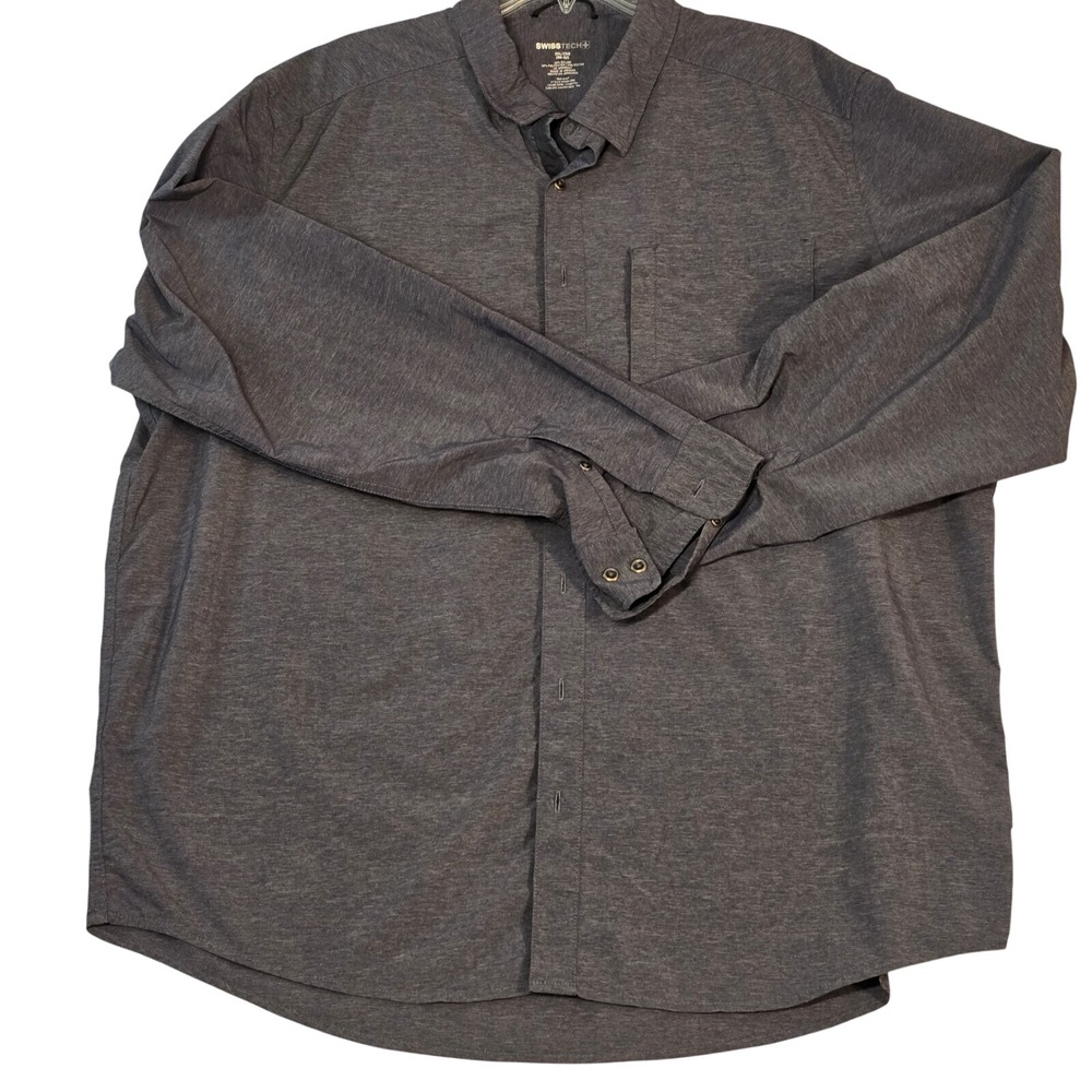 Swiss Tech Mens 2XL Long Sleeve Shirt Navy Tan Heathered Pullover‎ Top 5392 NEW